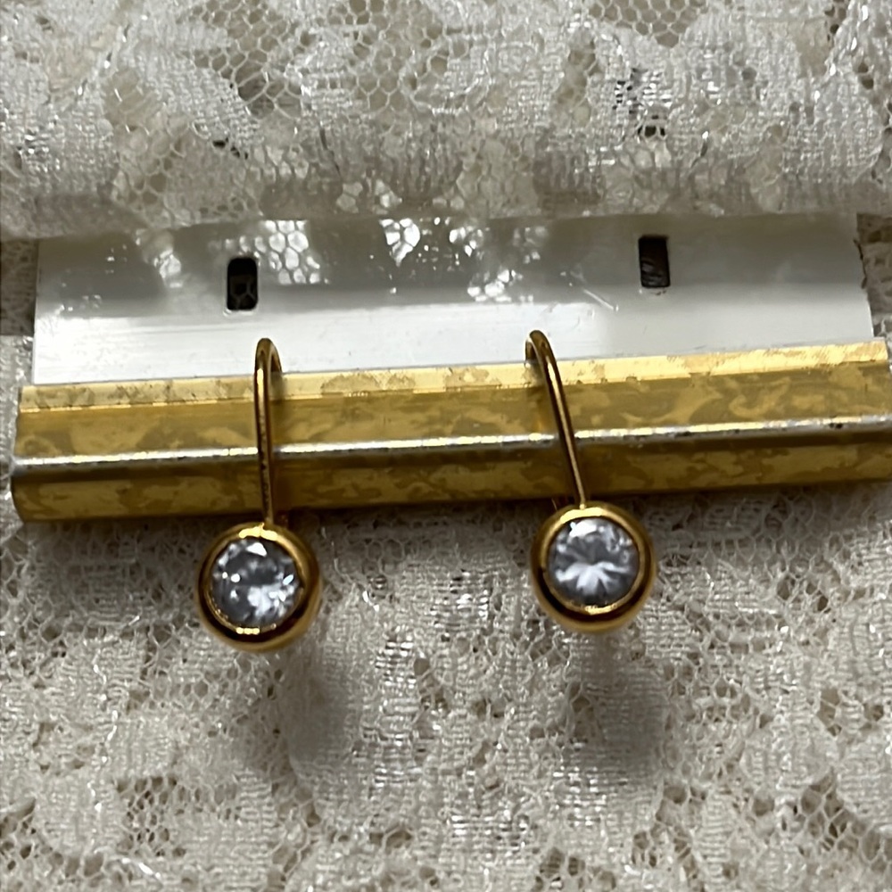 Napier/vintage gold and crystal drop earrings